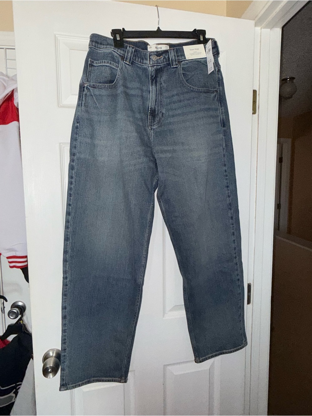Women's Extra wide Skater Baggy Straight Leg Denim Jeans in Faded Blue